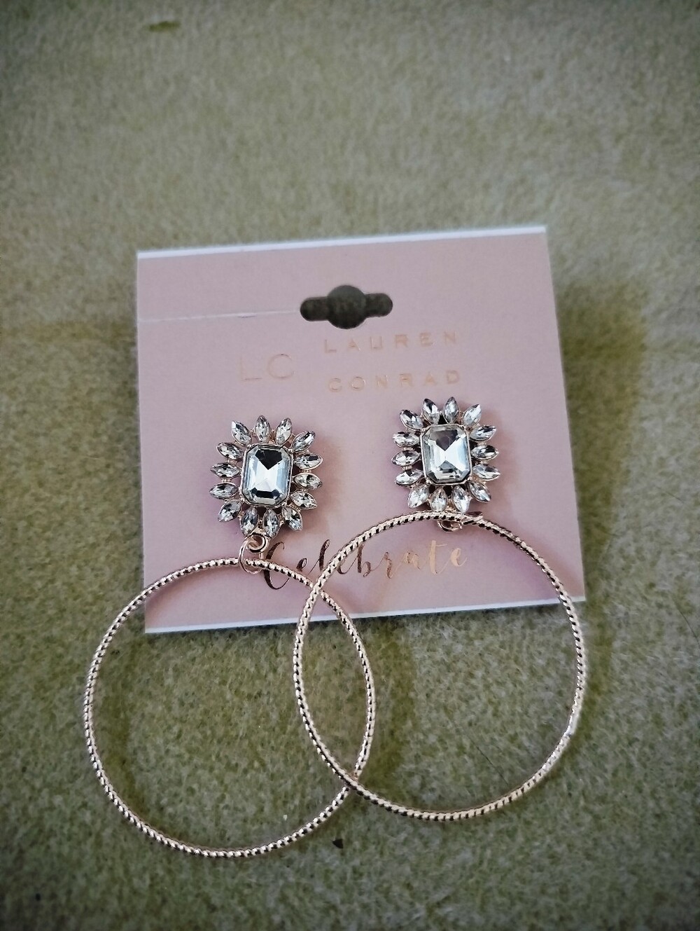 LC Lauren Conrad Rose Gold Hoop Earrings with Crystal Sunburst Studs